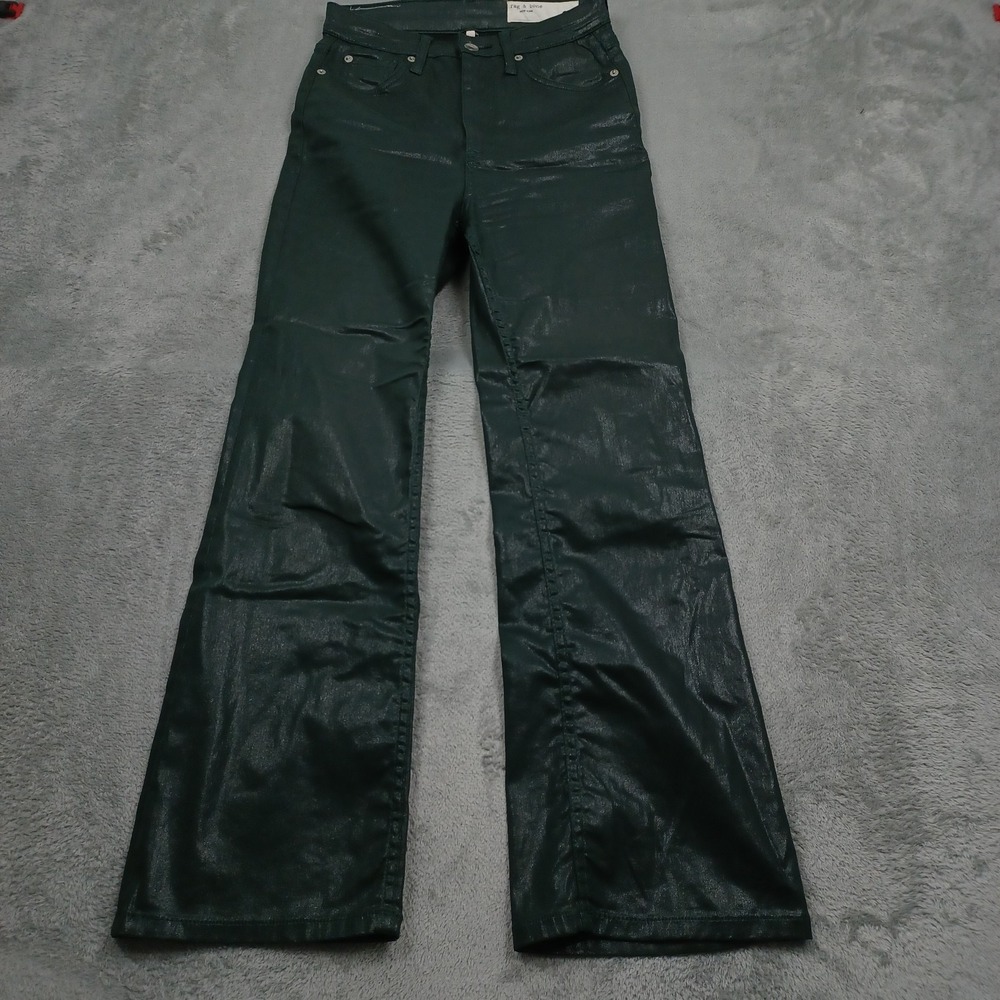 Rag & Bone Jeans Womens 26 Green Casey High Rise Ankle Flare Coated Preppy